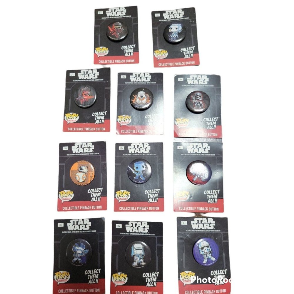 Full set of 11 Funko Pop Star wars buttons BRAND NEW